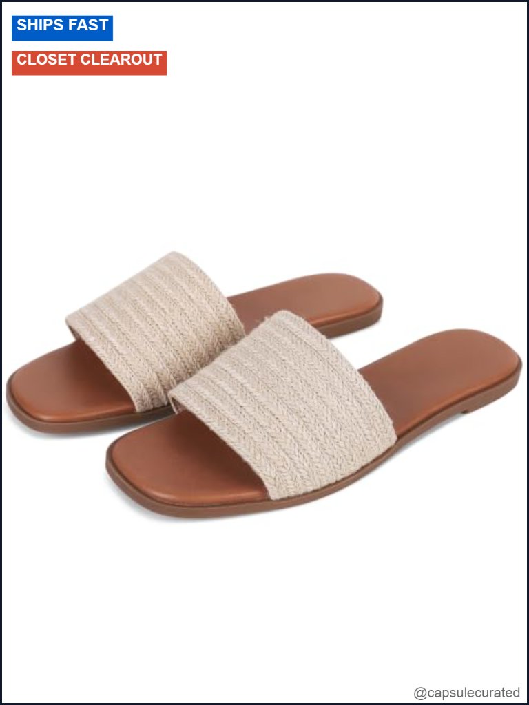 Women's Raffia Flat Slide Sandals Open Toe Comfort Casual Slip On